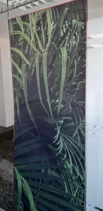 Stiklo pertvara dekoruota palmių foto elementu